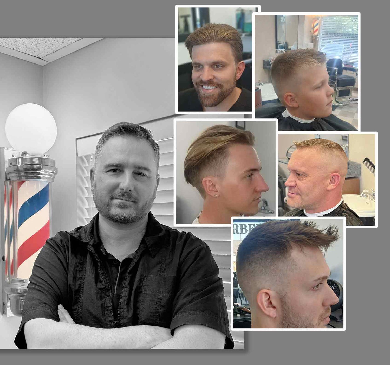 Joel, exert barber skilled in mens haircuts including fades, modern mullets, classic style mens haircuts, and flat-tops. Located in Draper, Utah at Bullseye Barbershop.